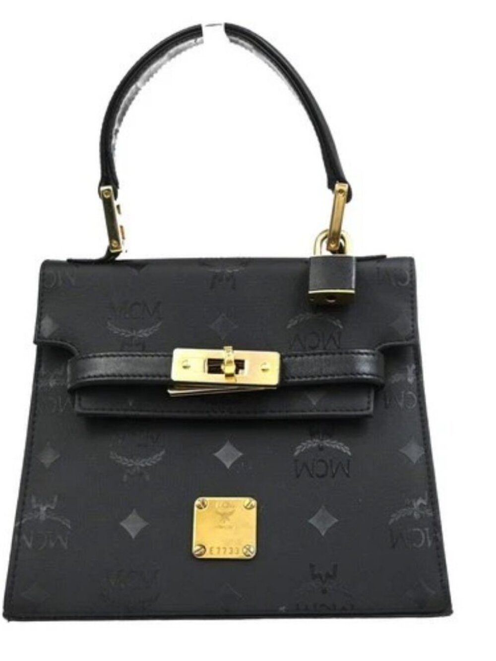 MCM Logo Visetos Pattern Mini Hand Bag PVC Leather Black GHW 36EG414